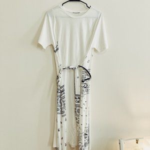 Midi Zara Dress - White with Black Paisley Details